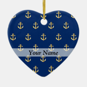 Blue anchor pattern ceramic ornament