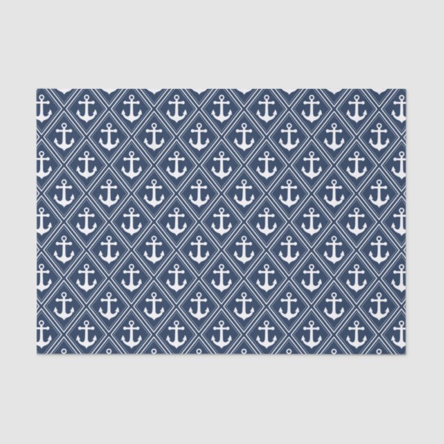 Blue Anchor Pattern Decoupage Tissue Paper (Front)