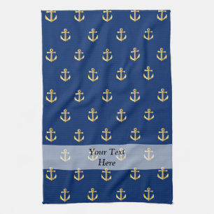 Blue anchor pattern kitchen towel