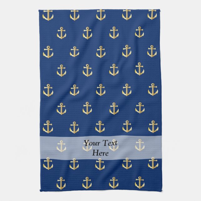 Blue anchor pattern kitchen towel (Vertical)