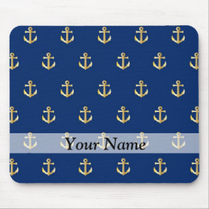 Blue anchor pattern mouse pad