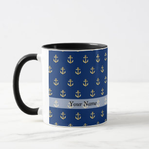 Blue anchor pattern mug