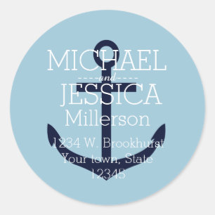 Blue Anchor Personalized address Classic Round Sticker