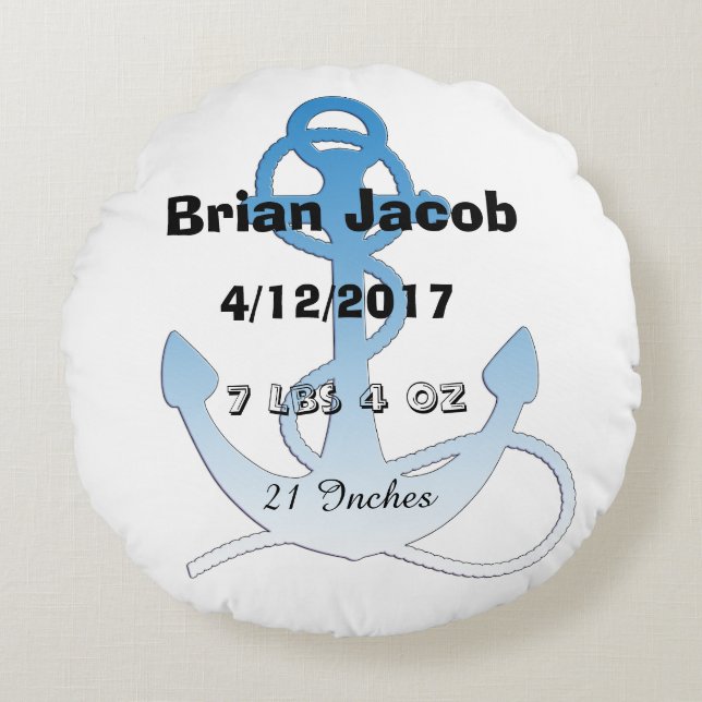 Blue Anchor Personalized Baby Boy Pillow (Front)