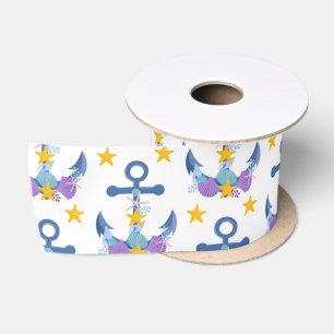 Blue Anchor Purple Seashells Yellow Starfish Satin Ribbon