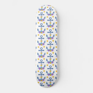 Blue Anchor Purple Seashells Yellow Starfish Skateboard