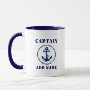 Blue Anchor & Rope Captain Add Name or Boat Name Mug