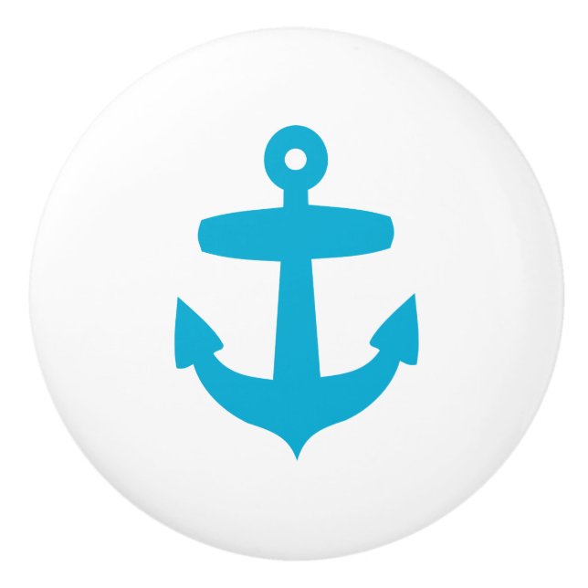 Blue Anchor - sailor nautical sea ocean themed Ceramic Knob (Front)