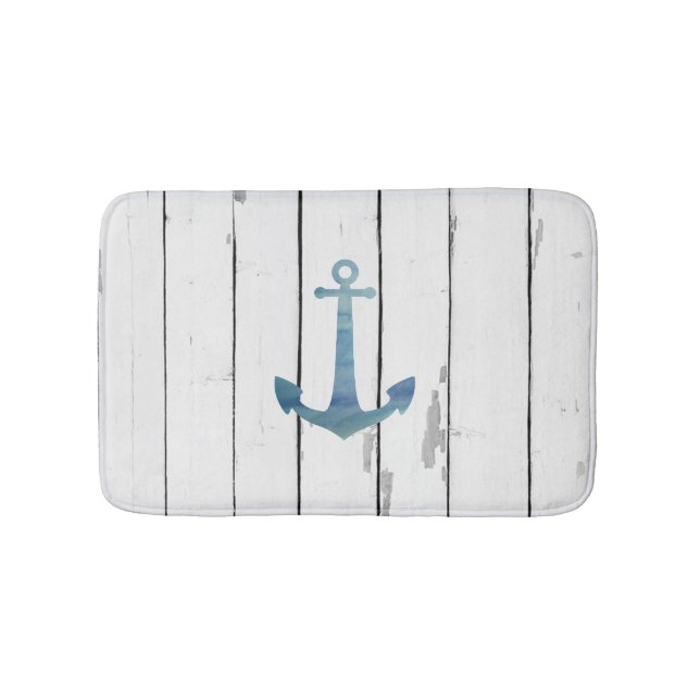 Blue Anchor Shiplap Bathroom Decor Bath Mat (Front)