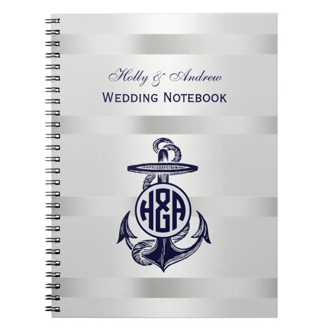 Blue Anchor Silver White Navy Circle Monogram 33 Notebook (Front)