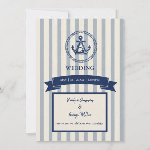 blue Anchor Stripe Maritime Destination Wedding  Invitation