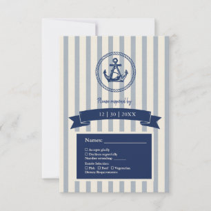 blue Anchor Stripe Maritime Destination Wedding  RSVP Card