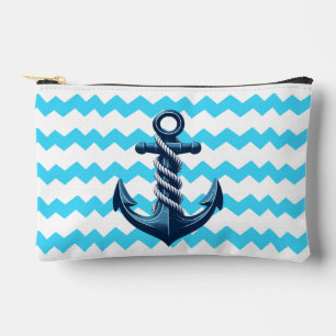 Blue anchor with blue waves accessory pouch