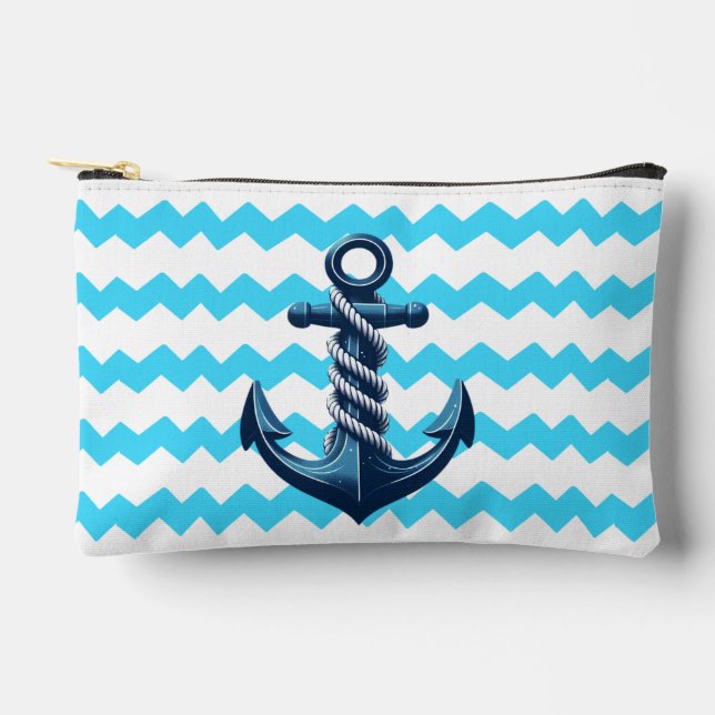 Blue anchor with blue waves accessory pouch (Front)