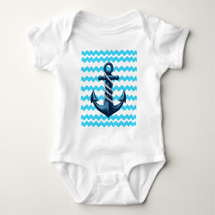 Blue anchor with blue waves baby bodysuit