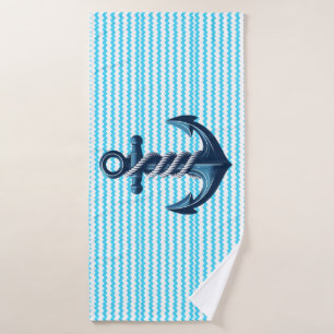 Blue anchor with blue waves bath towel
