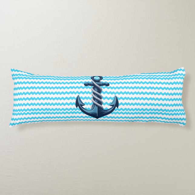 Blue anchor with blue waves body pillow (Front)
