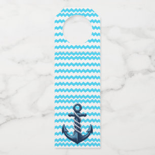 Blue anchor with blue waves bottle tag