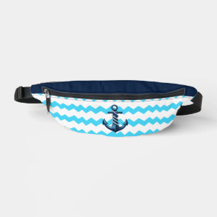 Blue anchor with blue waves fanny pack
