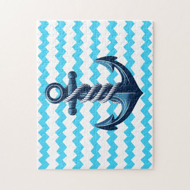 Blue anchor with blue waves jigsaw puzzle (Vertical)