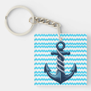 Blue anchor with blue waves keychain