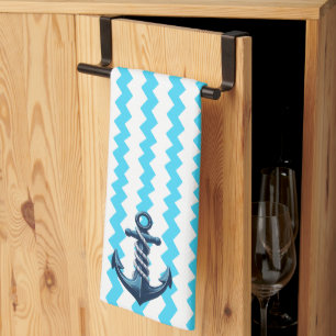 Blue anchor with blue waves kitchen towel