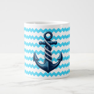 Blue anchor with blue waves large coffee mug