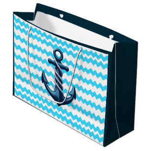 Blue anchor with blue waves large gift bag