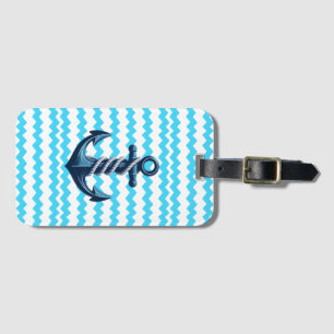Blue anchor with blue waves luggage tag