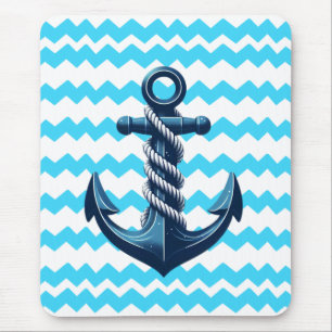Blue anchor with blue waves mouse pad