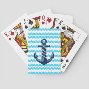Blue anchor with blue waves playing cards