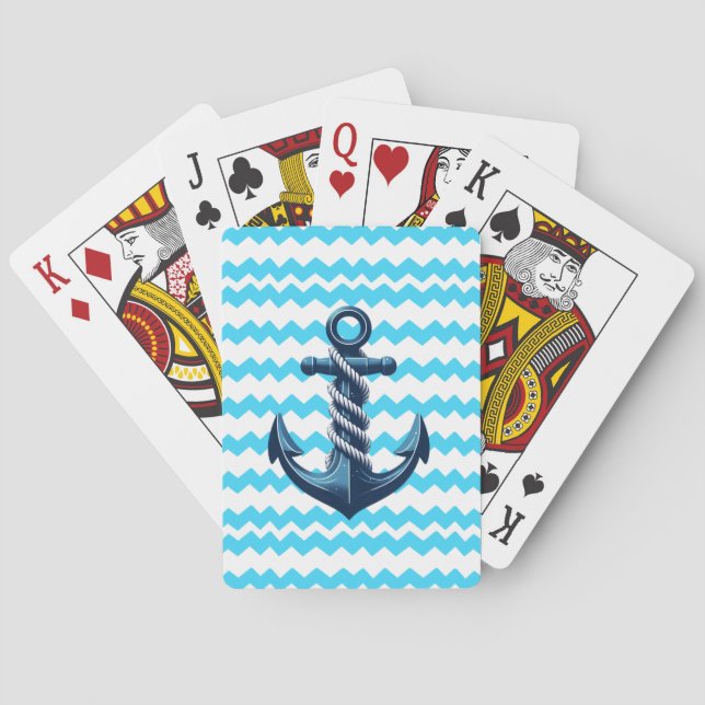 Blue anchor with blue waves playing cards (Back)