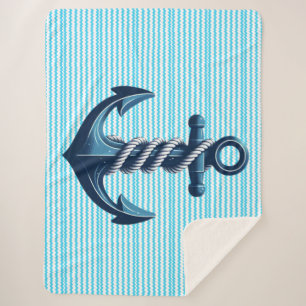 Blue anchor with blue waves sherpa blanket