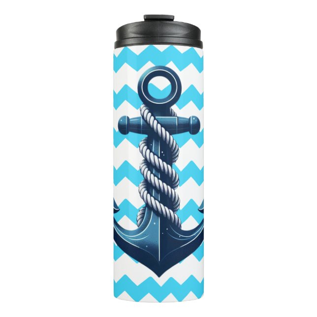 Blue anchor with blue waves thermal tumbler (Front)