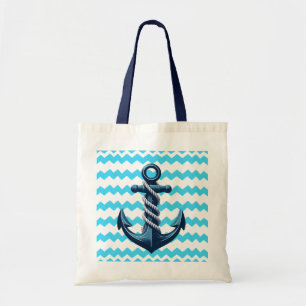 Blue anchor with blue waves tote bag