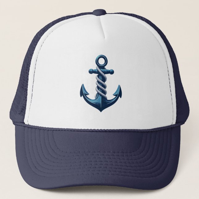 Blue anchor with blue waves trucker hat (Front)