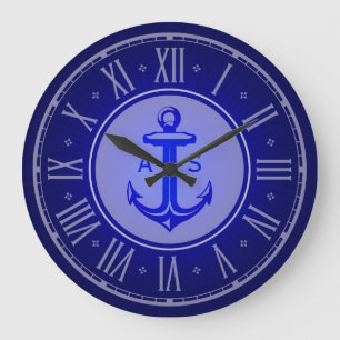 Blue anchor with initials   Nautical Gifts Large Clock