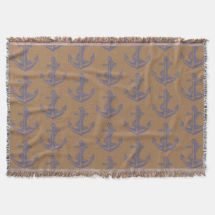 Blue Anchors Fringed Throw Blanket