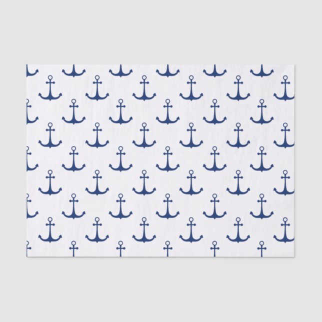 Blue Anchors on White Background Nautical Theme  Tissue Paper (Front)