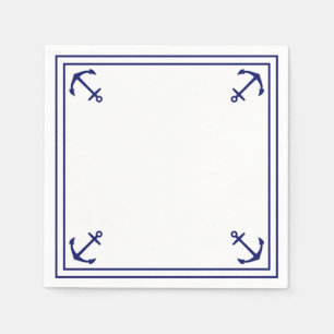 Blue Anchors on White Customizable Cocktail Napkin