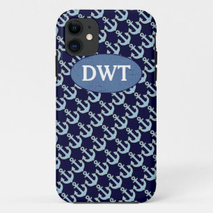blue anchors pattern personalized iPhone 11 case