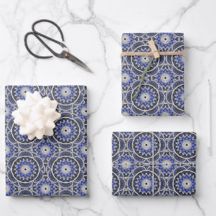 Blue ancient Islamic mandala pattern Wrapping Paper Sheet