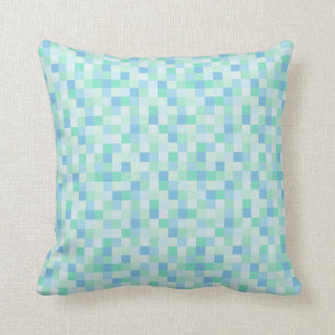 Blue and Aqua Blue Squares Throw Pillow