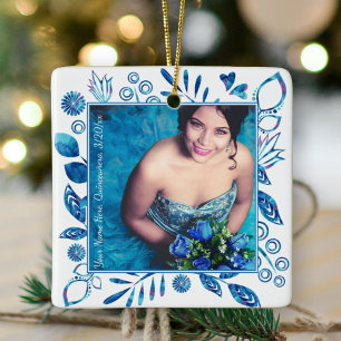 Blue and Aqua Floral Quinceanera Ornament