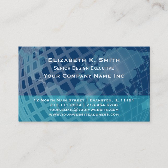 Blue and Aqua Modern Corporate Global Chic Business Card (Front)