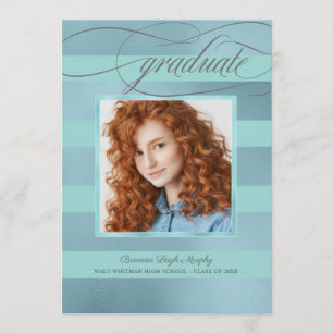 Blue and Aqua Stripes with Photo Graduate Announcement