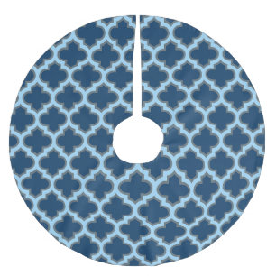 Blue and Baby Blue Trellis, Lattice, Quatrefoil Brushed Polyester Tree Skirt