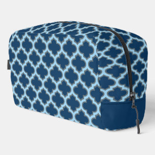 Blue and Baby Blue Trellis, Lattice, Quatrefoil Dopp Kit