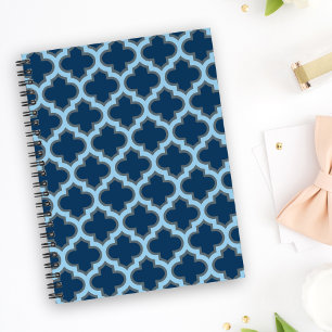 Blue and Baby Blue Trellis, Lattice, Quatrefoil Notebook