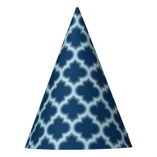 Blue and Baby Blue Trellis, Lattice, Quatrefoil Party Hat